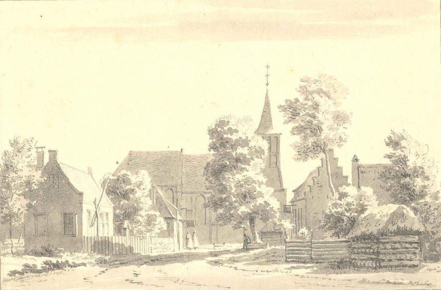 Sint-Lambertuskerk Kerk-Avezaath, pentekening door Cornelis Pronk, 1732